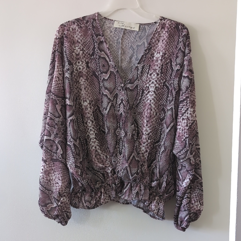 Vintage Havana Snakeskin Print V-Neck Blouse Size L